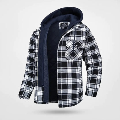 Men's Quilted Flannel Jacket Hooded Casual Jacket