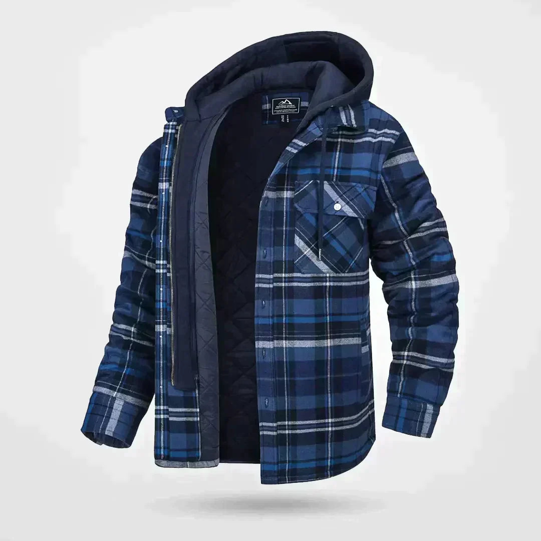 Men's Quilted Flannel Jacket Hooded Casual Jacket