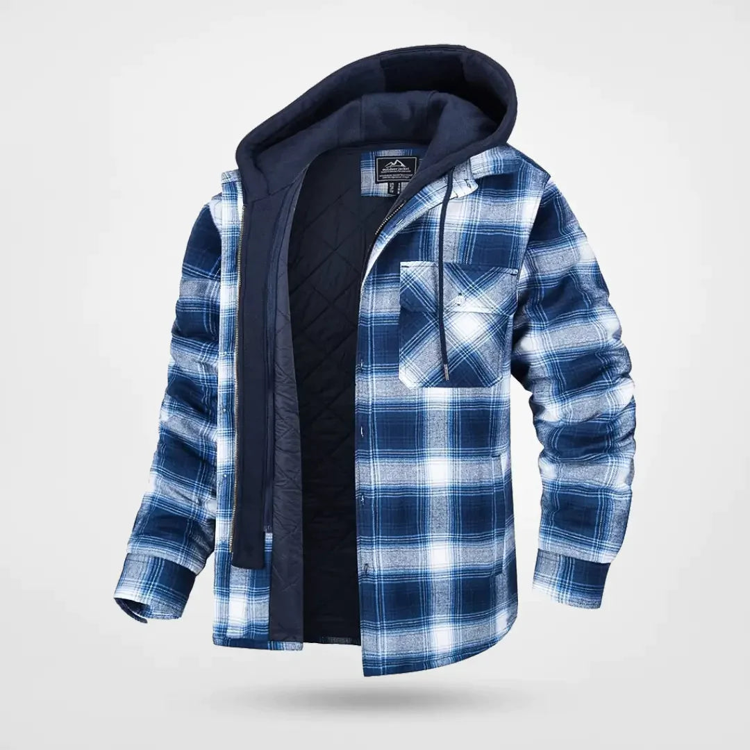 Men's Quilted Flannel Jacket Hooded Casual Jacket