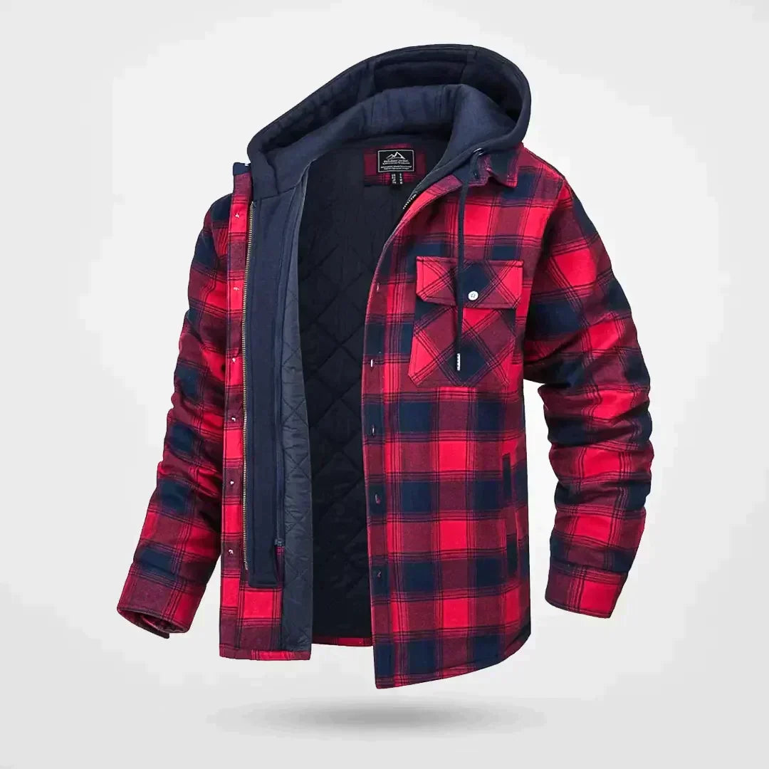 Men's Quilted Flannel Jacket Hooded Casual Jacket