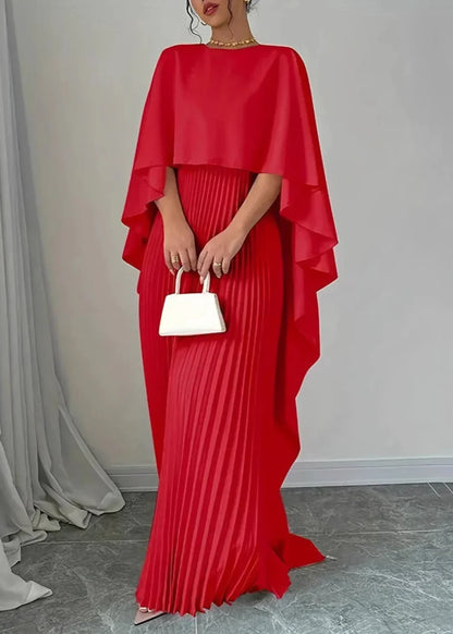 Seraphine | Pleated Cape Maxi Wedding Guest Dress Elegant Look