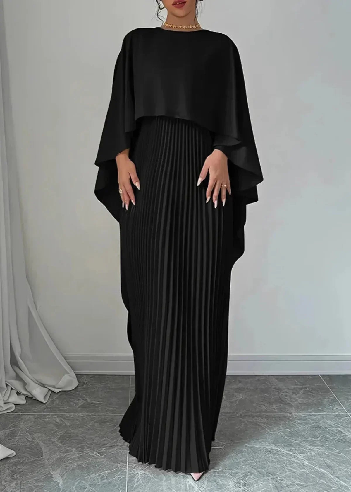 Seraphine | Pleated Cape Maxi Wedding Guest Dress Elegant Look