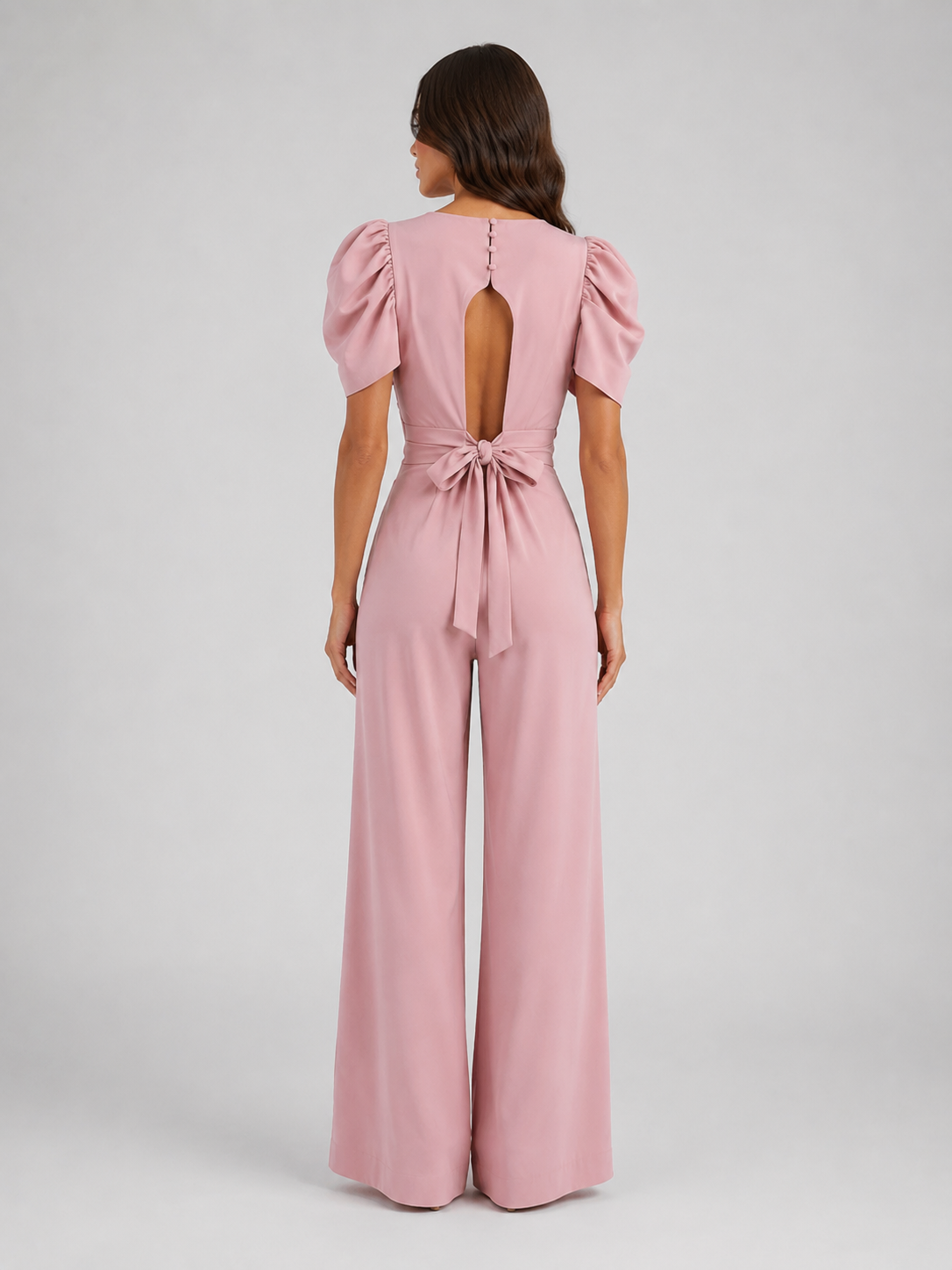 Women's Puff Sleeve Wide Leg Jumpsuit - Tailored Formal Romper