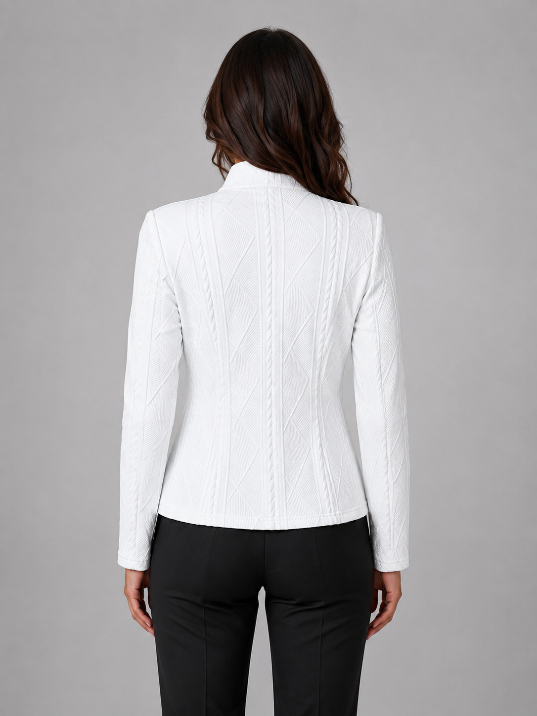 Women's Blazer Jacket - Collarless Textured Tailored Button Front