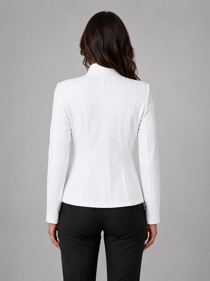 Women's Blazer Jacket - Collarless Textured Tailored Button Front