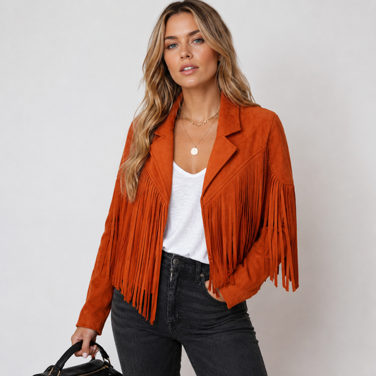 Women's Suede Fringe Jacket - Western Cropped Jacket