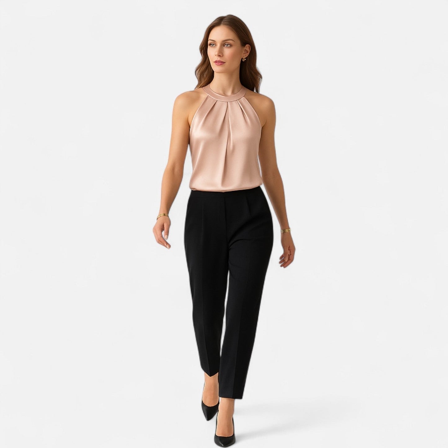 Bellatrix | Trendy Draped Halter Top with Pleated Design