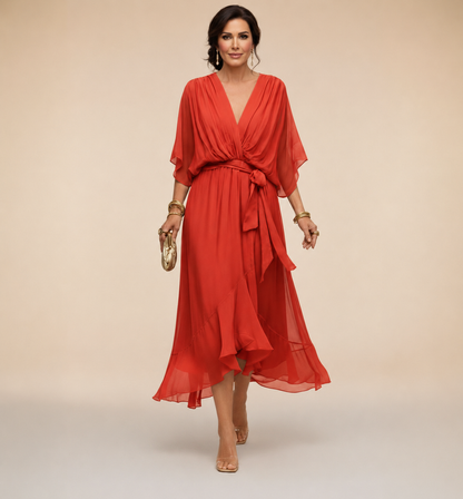 Harlisse | Elegant Tie-Waist Wrap Wedding Guest Dress