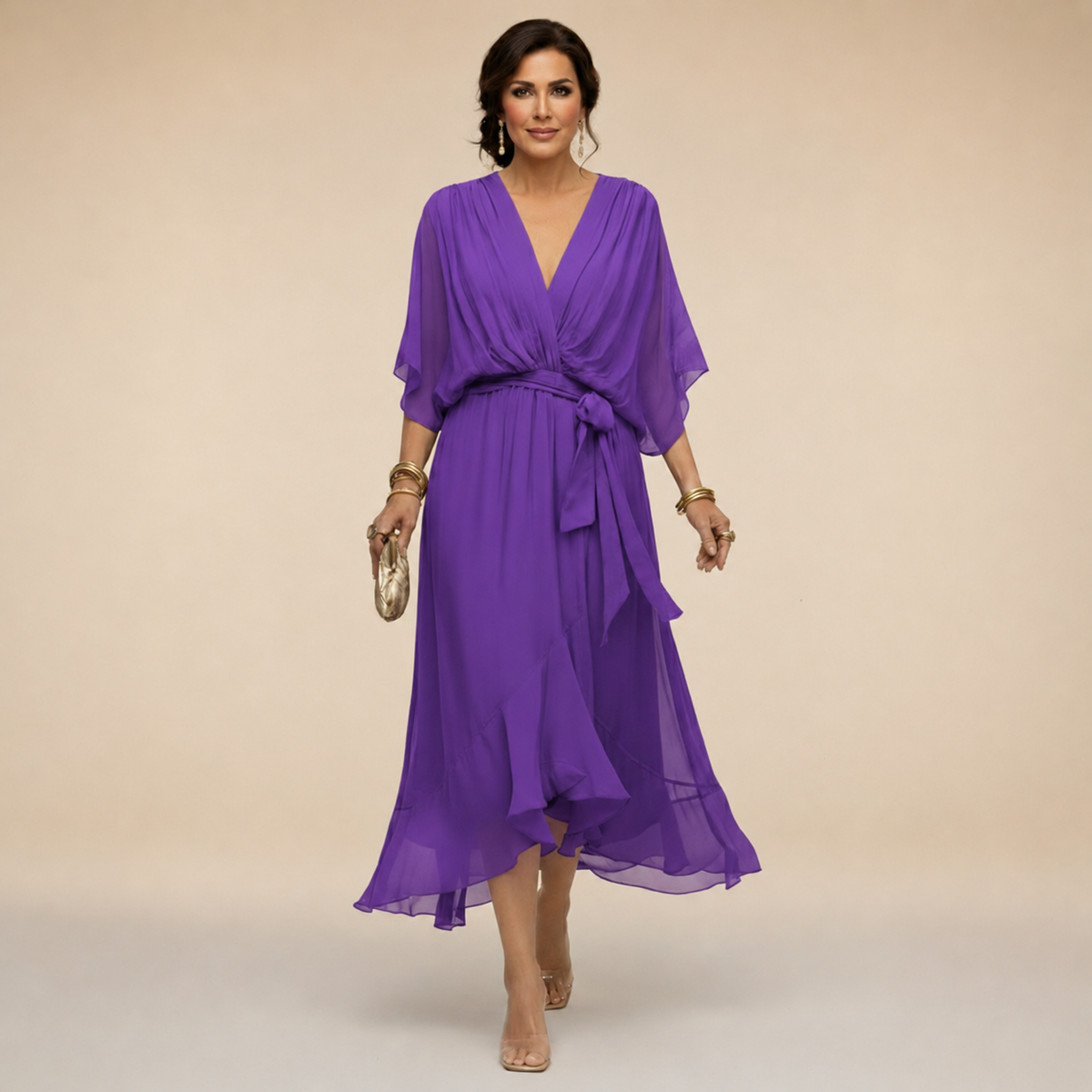 Harlisse | Elegant Tie-Waist Wrap Wedding Guest Dress