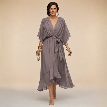 Harlisse | Elegant Tie-Waist Wrap Wedding Guest Dress