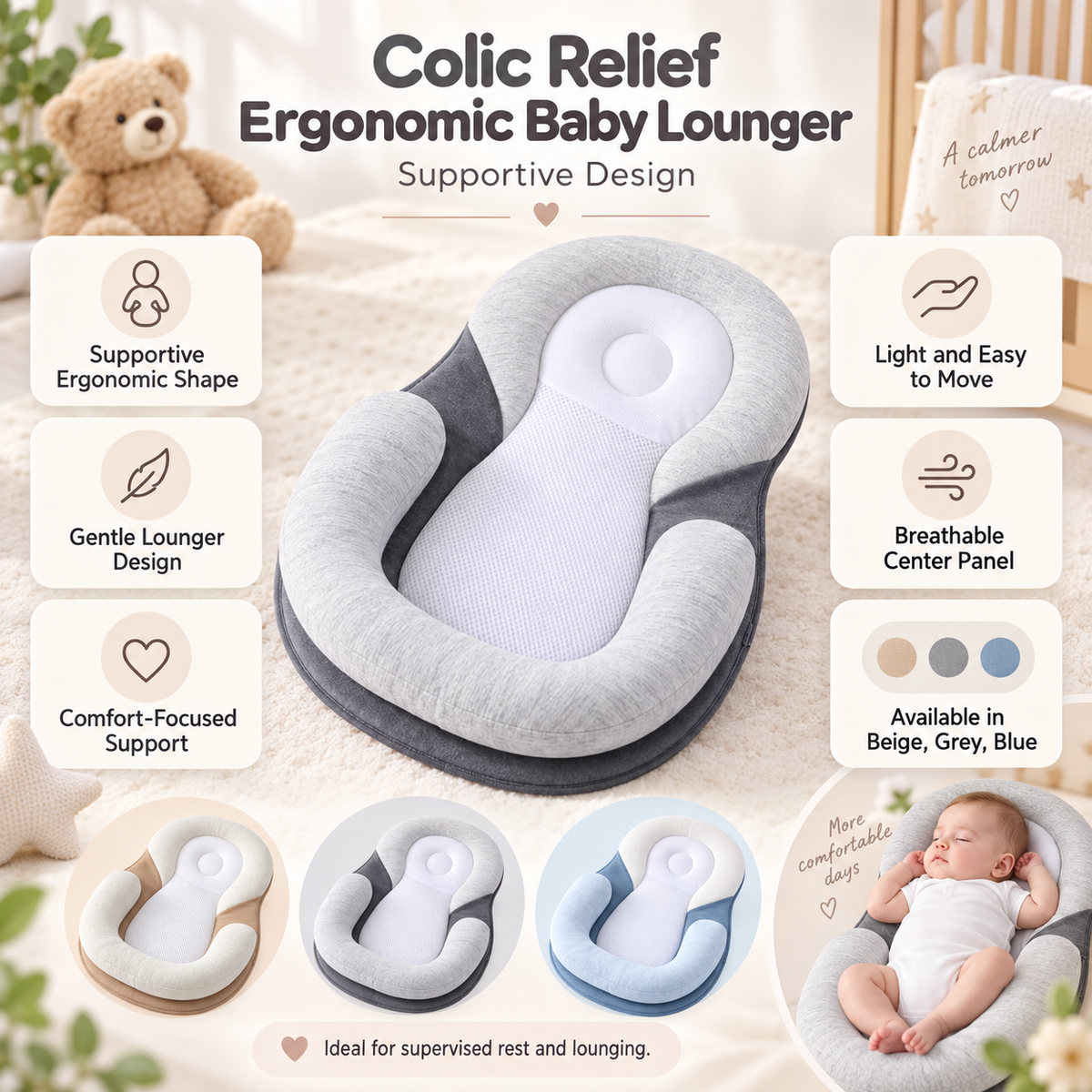 Baby Lounger for Newborn – Ergonomic Infant Support Seat