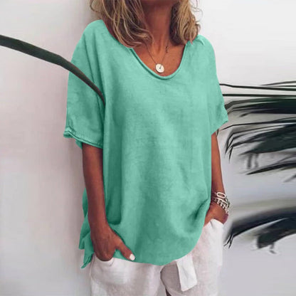 Kaivelle | Retro Flowing Blouse with Loose Fit and Short Sleeves