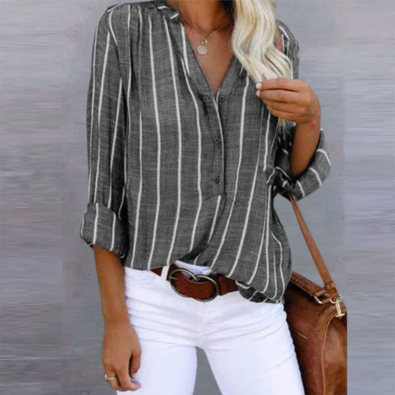 Samara | Classic Striped Top with Stylish Front Button Detail