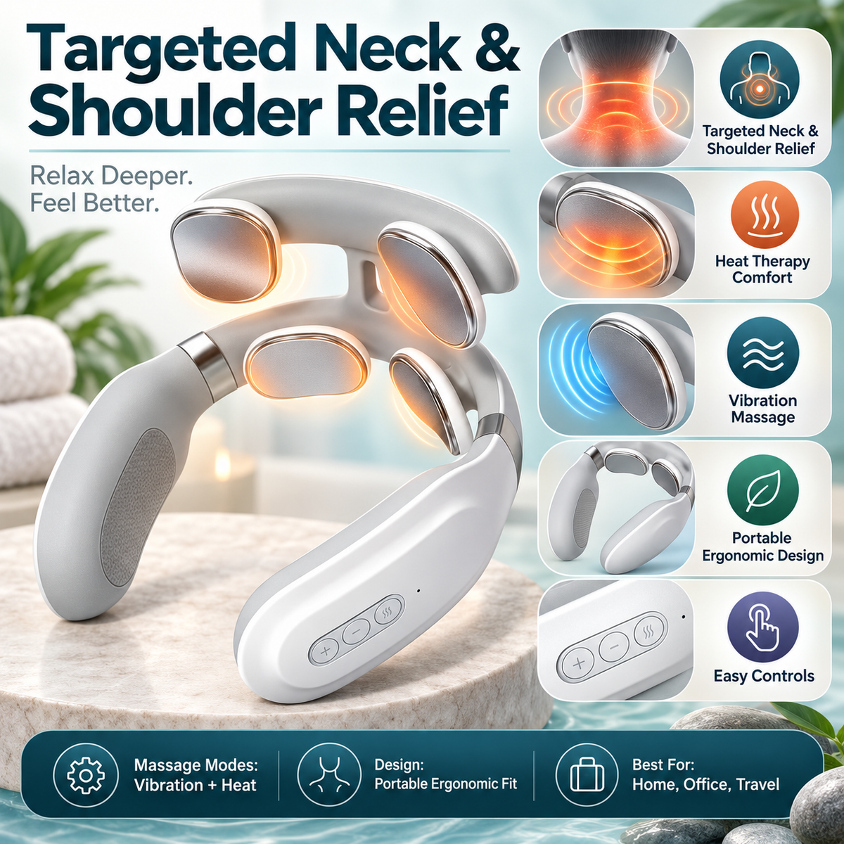 Cordless Neck & Shoulder Massager – Portable Vibrating Massager
