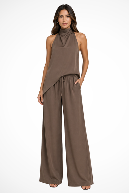 Elegant Co Ord Set | Two Piece Skirt Set with Halter Neck & Open Back | Chic Style for Effortless Elegance 1