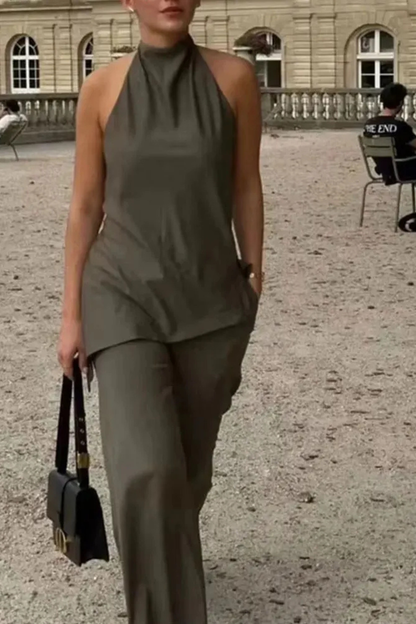 Elegant Co Ord Set | Two Piece Skirt Set with Halter Neck & Open Back | Chic Style for Effortless Elegance 2