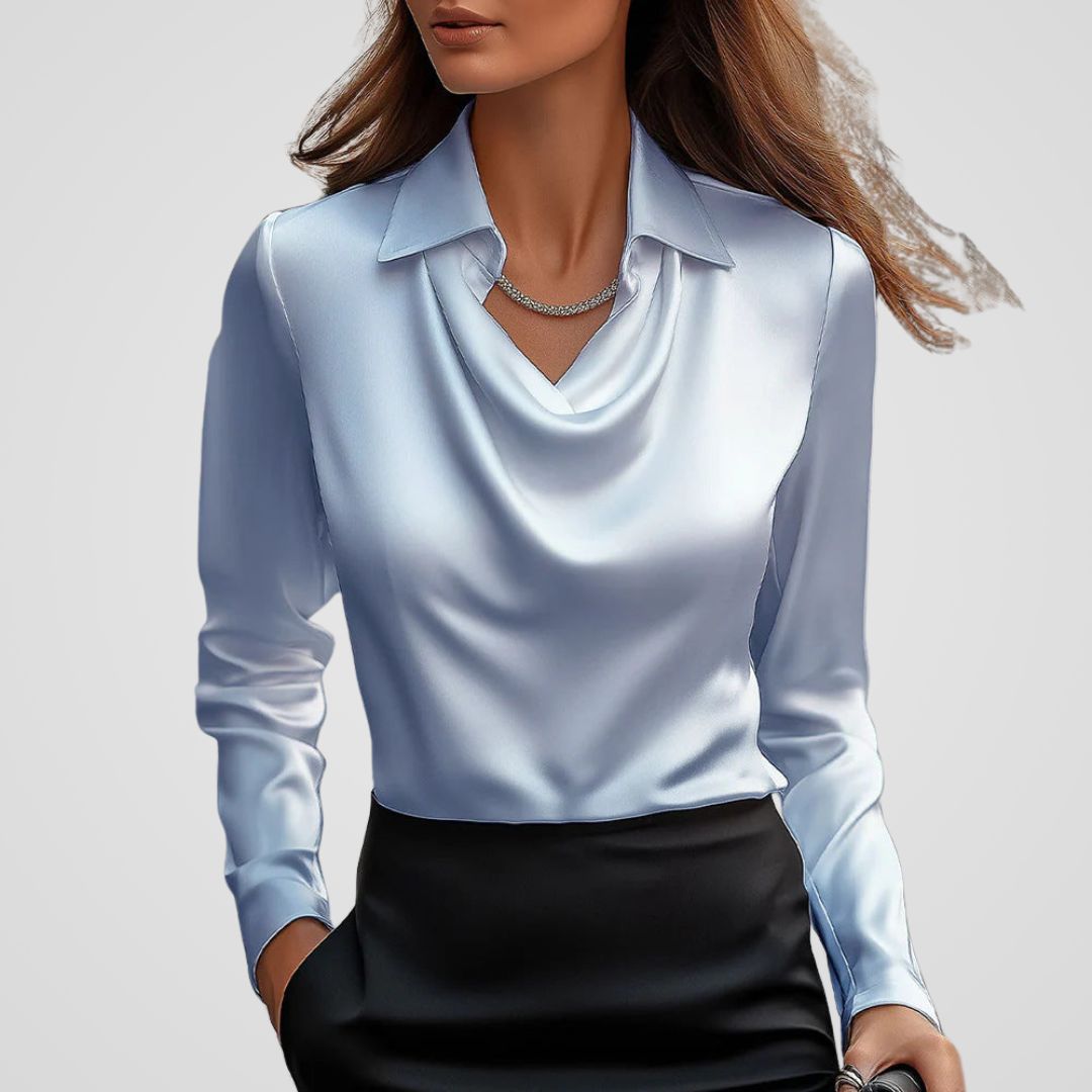 Elegant Draped Neck | Women's Silk Blouse with Lightweight Comfort | Versatile Style for Any Occasion 1