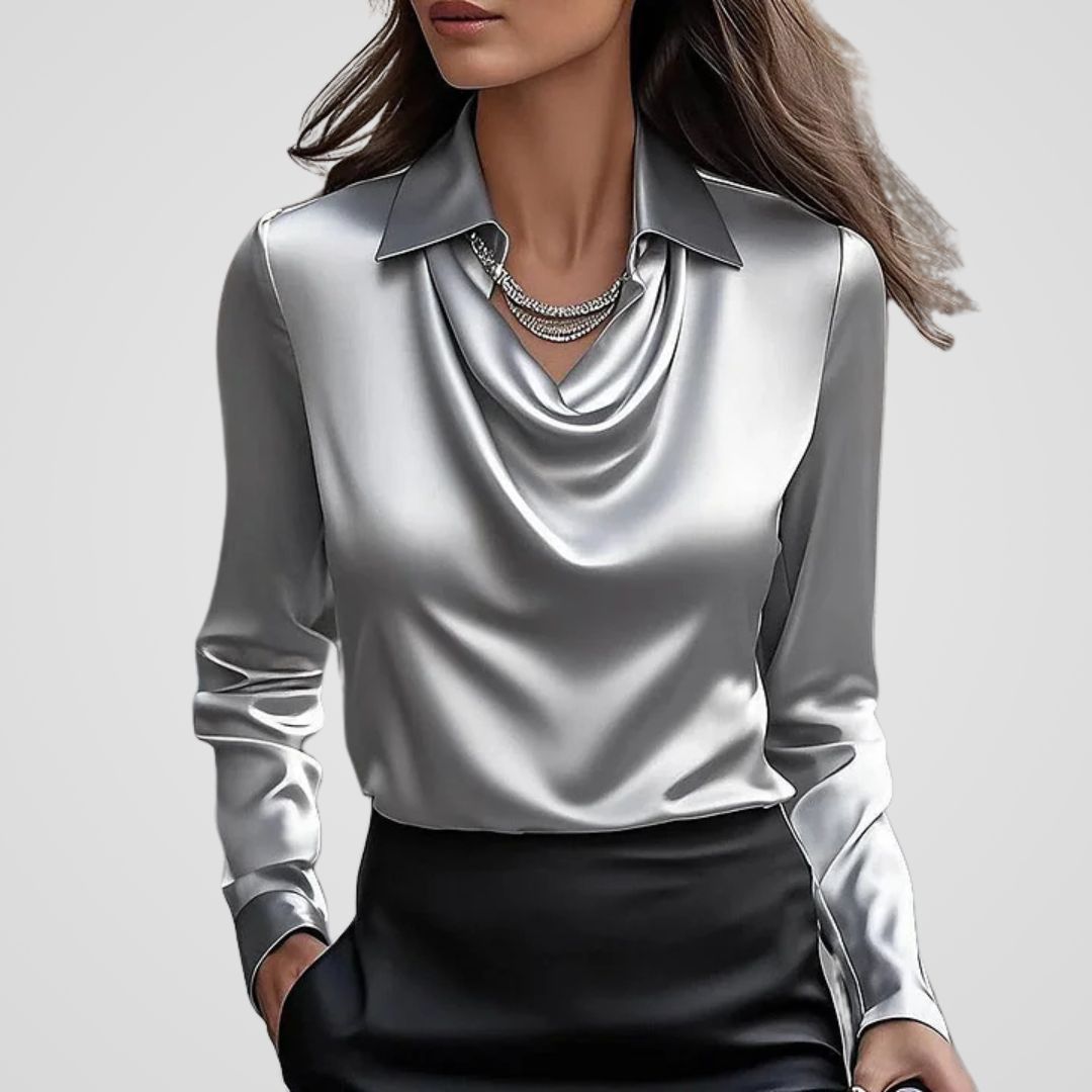 Elegant Draped Neck | Women's Silk Blouse with Lightweight Comfort | Versatile Style for Any Occasion 2