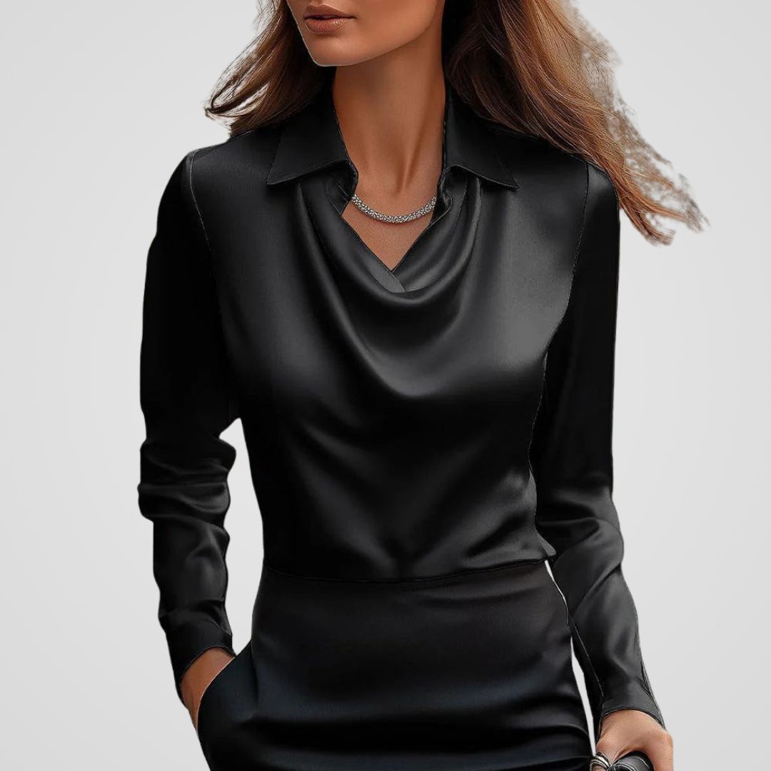 Elegant Draped Neck | Women's Silk Blouse with Lightweight Comfort | Versatile Style for Any Occasion 3