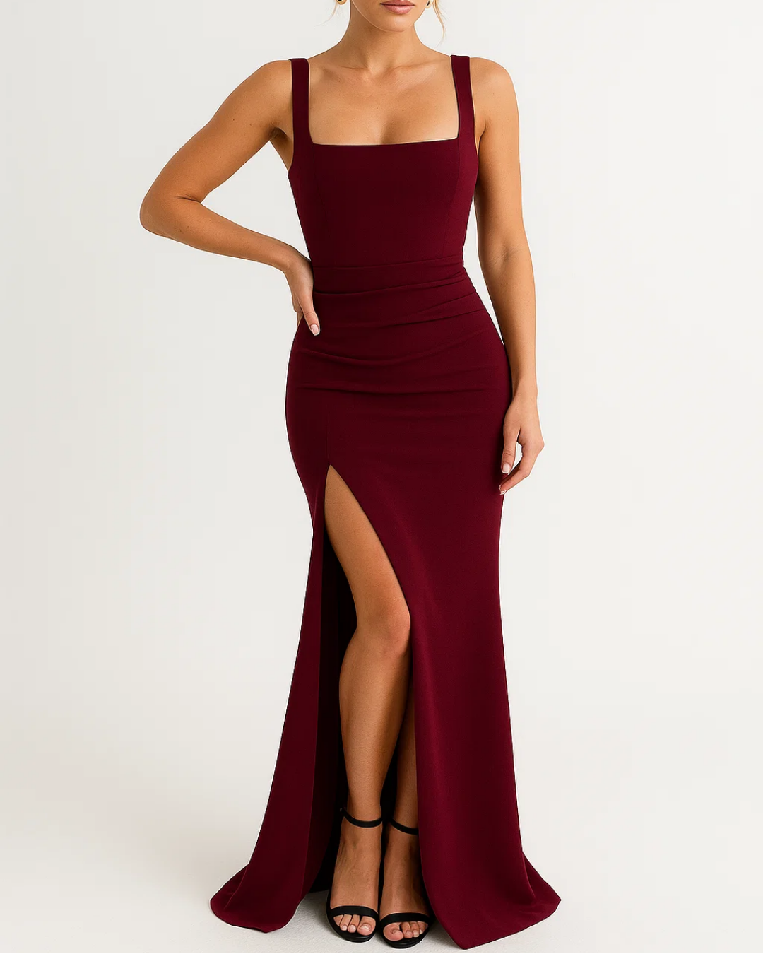 Elegant Evening Gowns | Square Neckline & High Slit Design for Formal Events 3