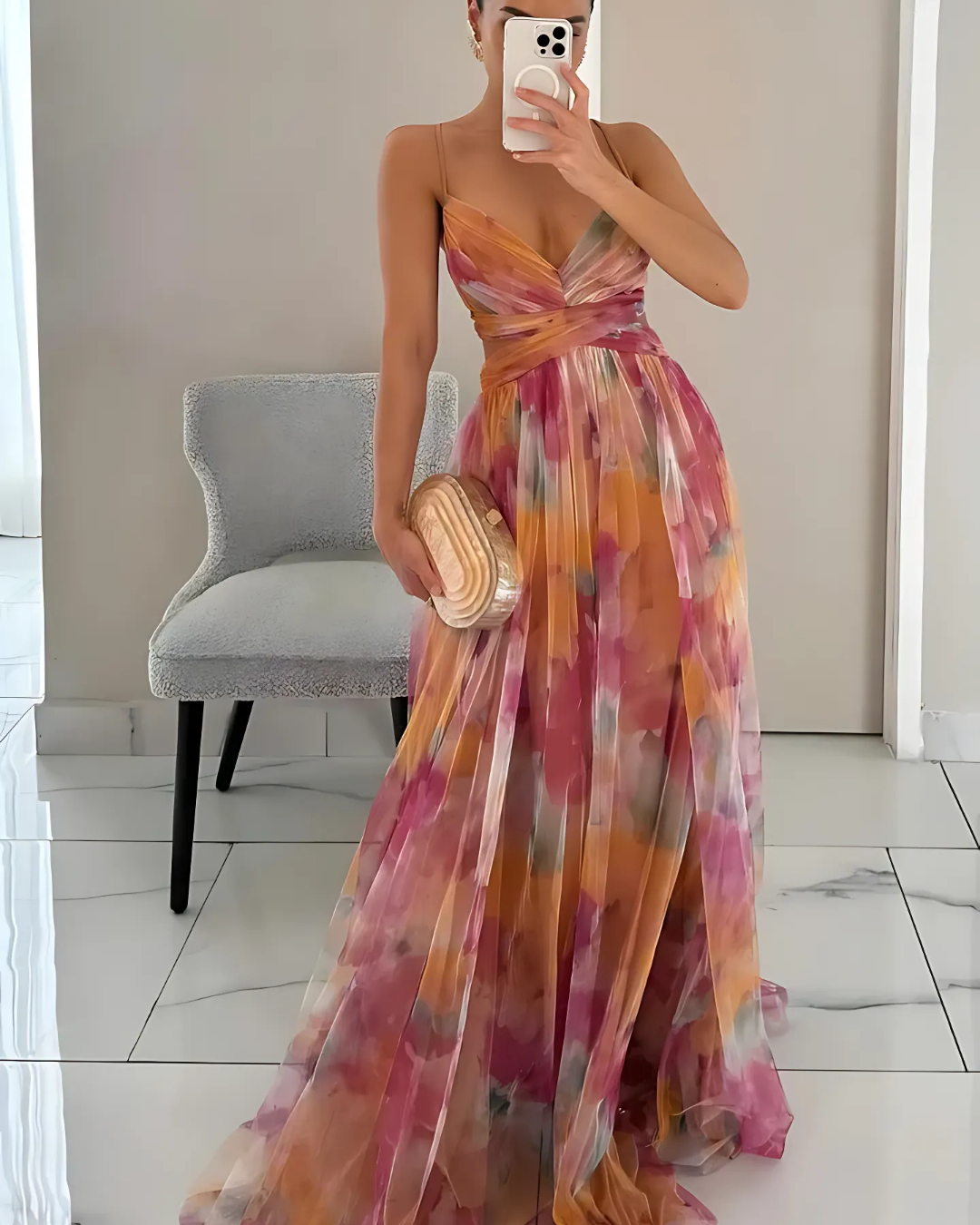 Elegant Floral Maxi Dress | Women's Dress with Spaghetti Straps | Summer Wedding Guest Style 0