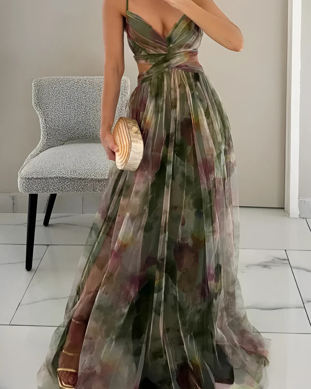 Elegant Floral Maxi Dress | Women's Dress with Spaghetti Straps | Summer Wedding Guest Style 1