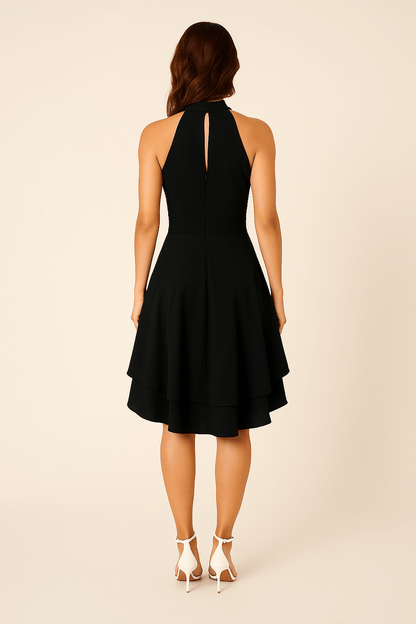 Elegant Halter-Neck Women's Dress with High-Low Layered Skirt | Perfect for Summer Weddings and Cocktail Parties 7