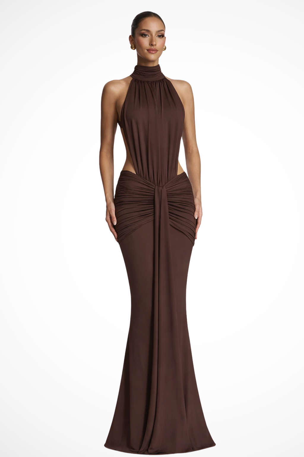 Elegant Maxi Dress | Black Long Dress with Halter Neck and Ruched Waist | Perfect for Wedding Guests 1