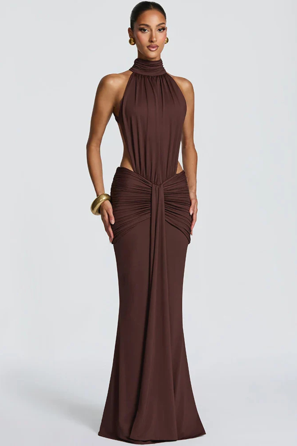 Elegant Maxi Dress | Black Long Dress with Halter Neck and Ruched Waist | Perfect for Wedding Guests 2
