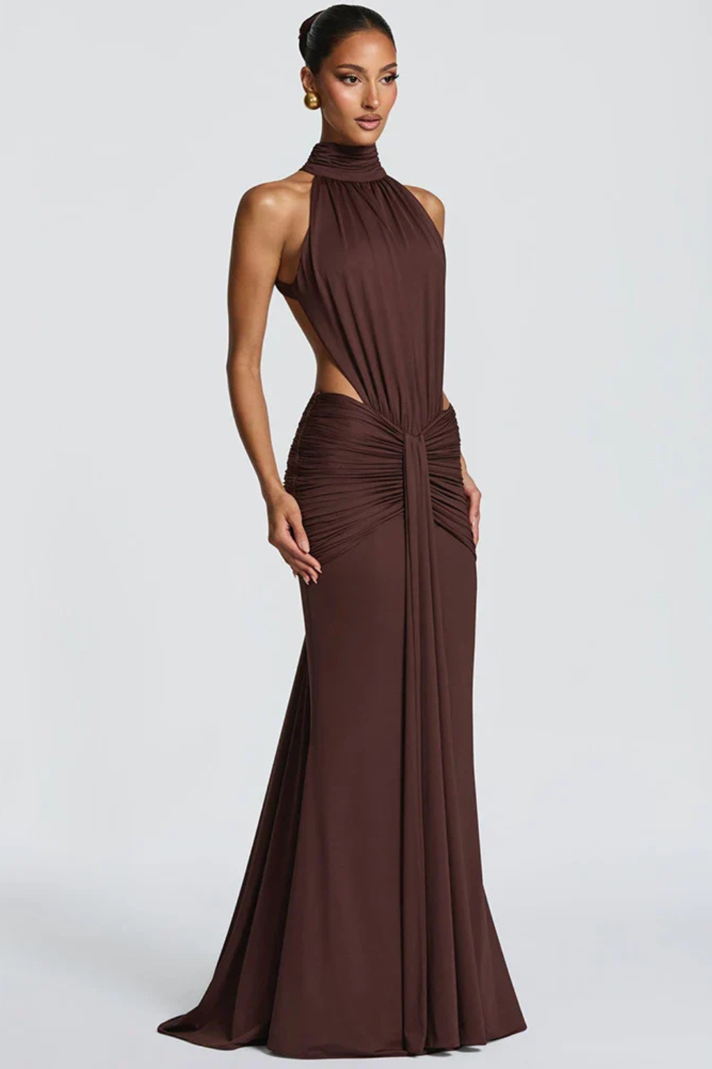 Elegant Maxi Dress | Black Long Dress with Halter Neck and Ruched Waist | Perfect for Wedding Guests 3