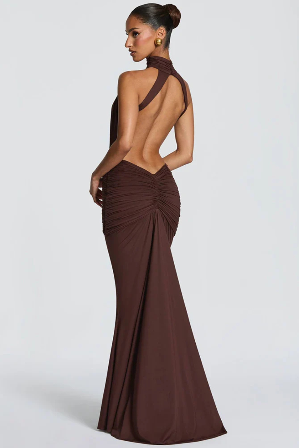 Elegant Maxi Dress | Black Long Dress with Halter Neck and Ruched Waist | Perfect for Wedding Guests 4