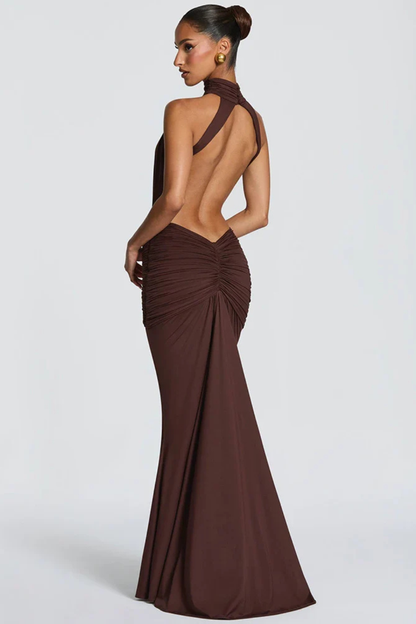 Elegant Maxi Dress | Black Long Dress with Halter Neck and Ruched Waist | Perfect for Wedding Guests 4