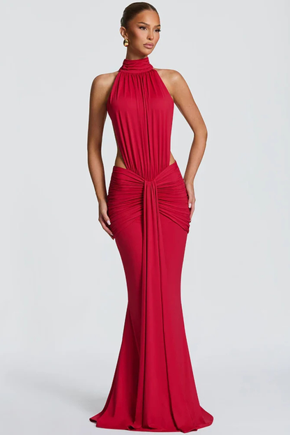 Elegant Maxi Dress | Black Long Dress with Halter Neck and Ruched Waist | Perfect for Wedding Guests 7