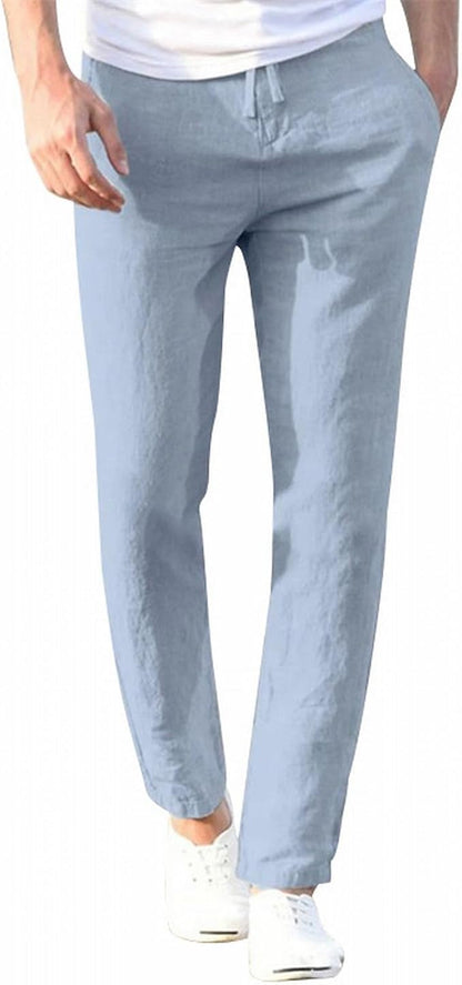 Men's Linen Pants with Drawstring Waist and Relaxed Tapered Leg