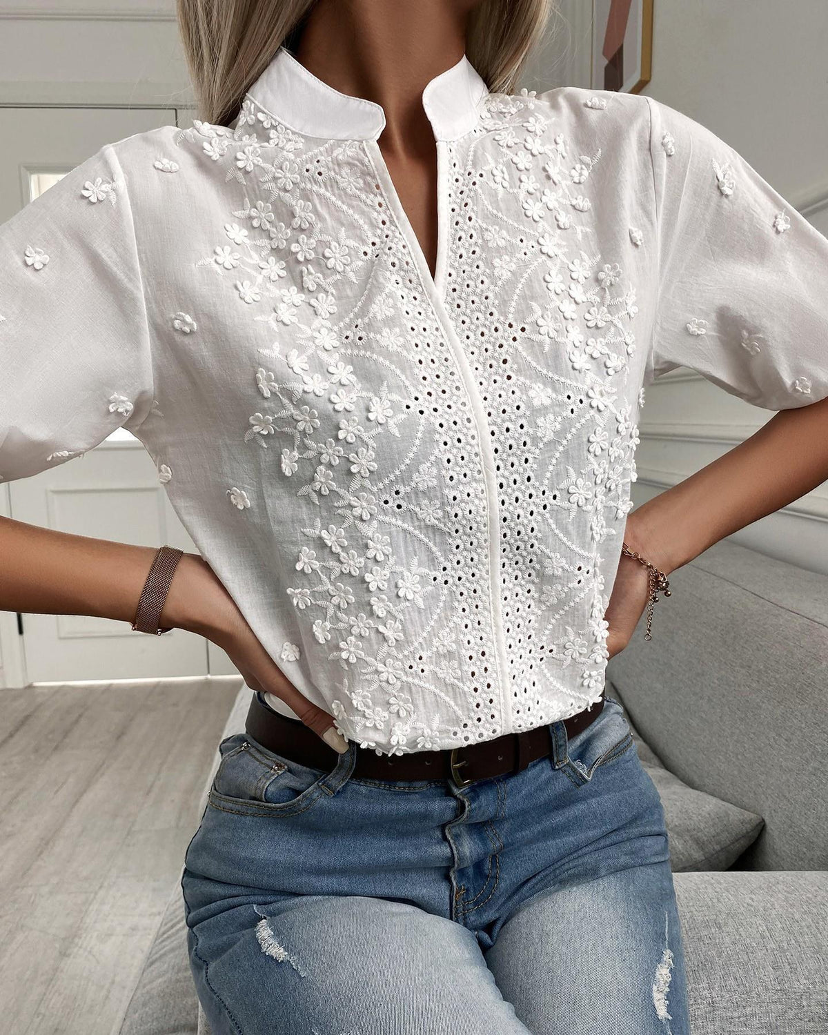 Lottie | Women's Floral Pattern Blouse with Modern Embroidered Design