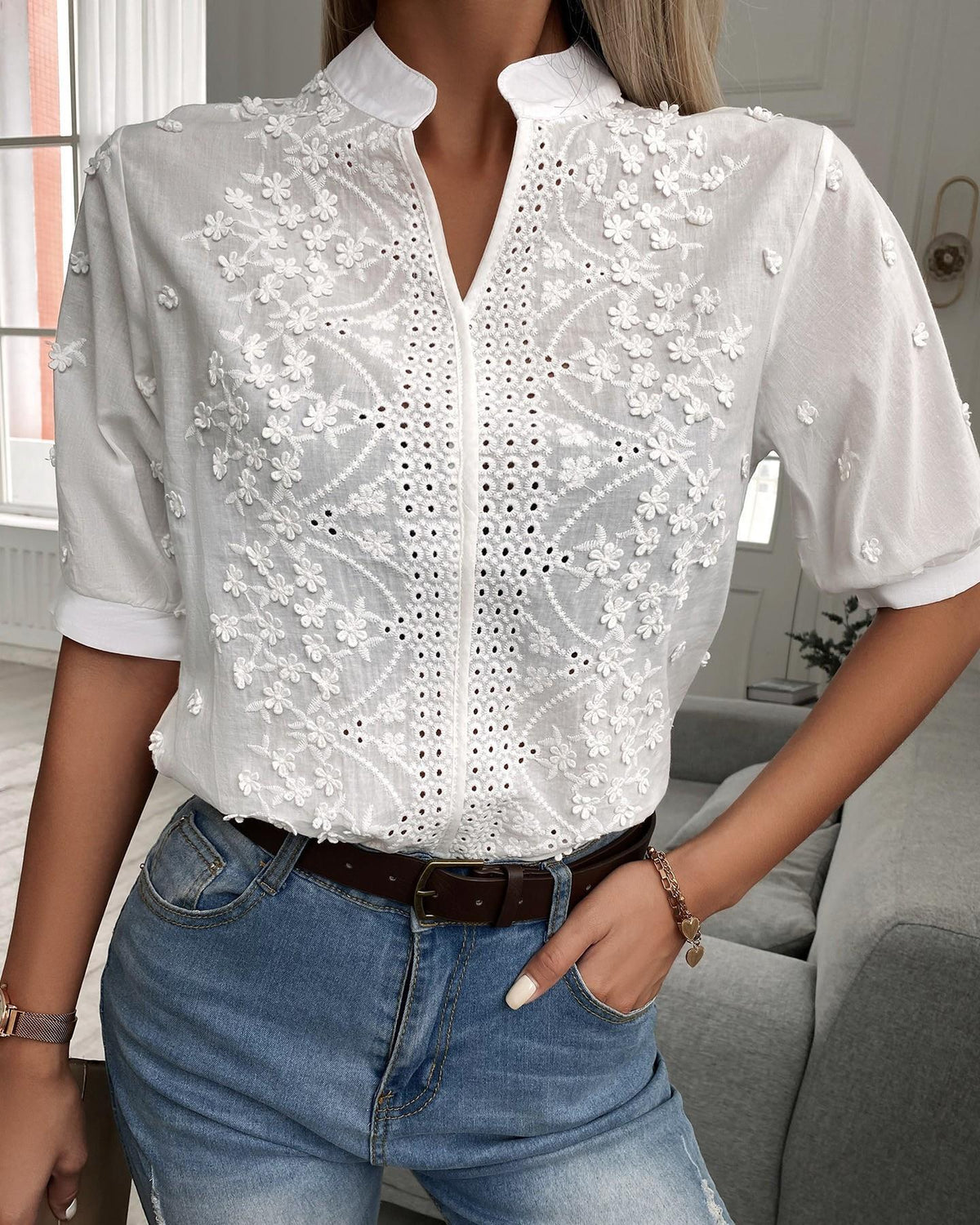 Lottie | Women's Floral Pattern Blouse with Modern Embroidered Design