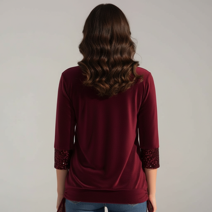 Jorvienne | Women's Long Sleeve Blouse with Shimmering Elegant Look