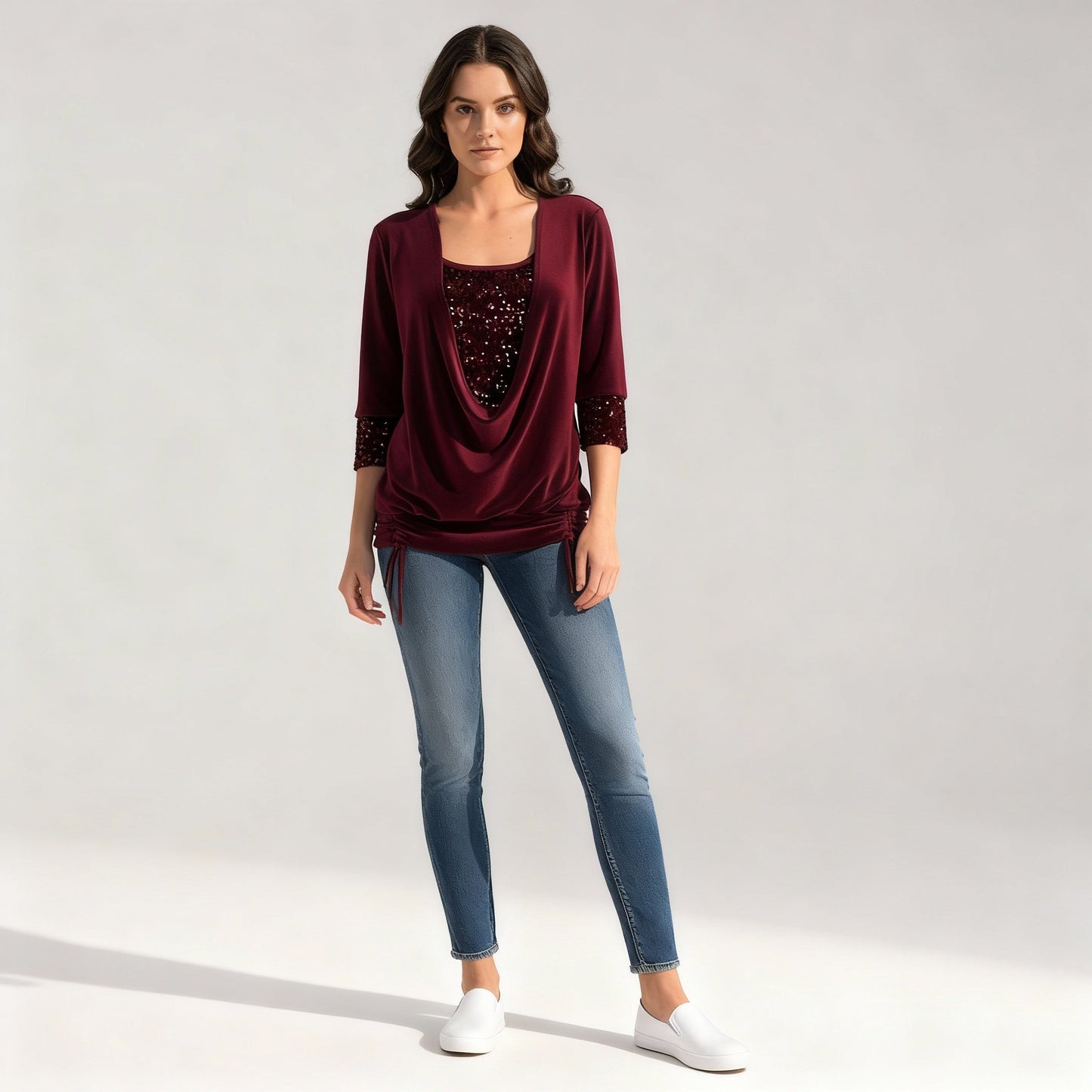 Jorvienne | Women's Long Sleeve Blouse with Shimmering Elegant Look