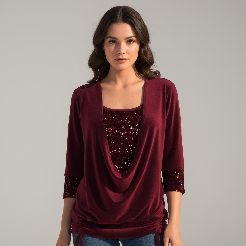 Jorvienne | Women's Long Sleeve Blouse with Shimmering Elegant Look