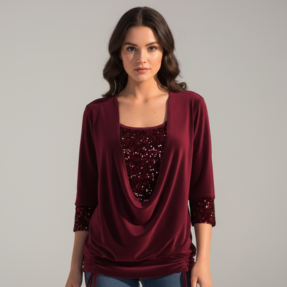 Jorvienne | Women's Long Sleeve Blouse with Shimmering Elegant Look