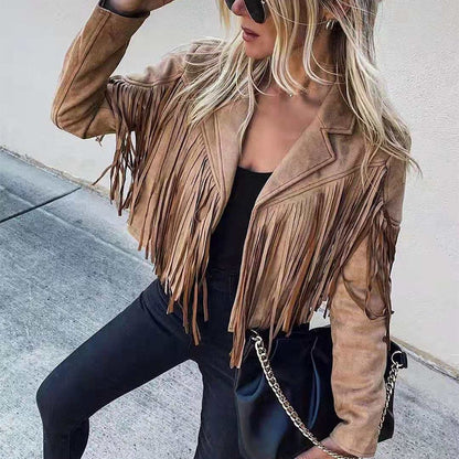 Women's Suede Fringe Jacket - Western Cropped Jacket
