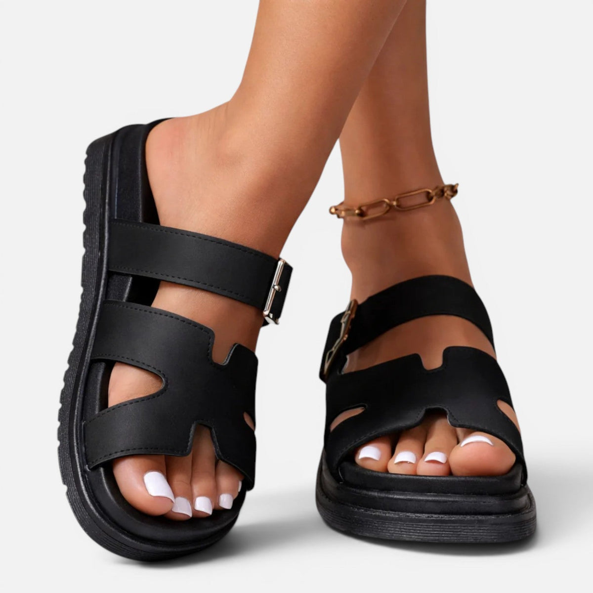 Women's Platform Sandals - Adjustable Buckle Comfort Fit