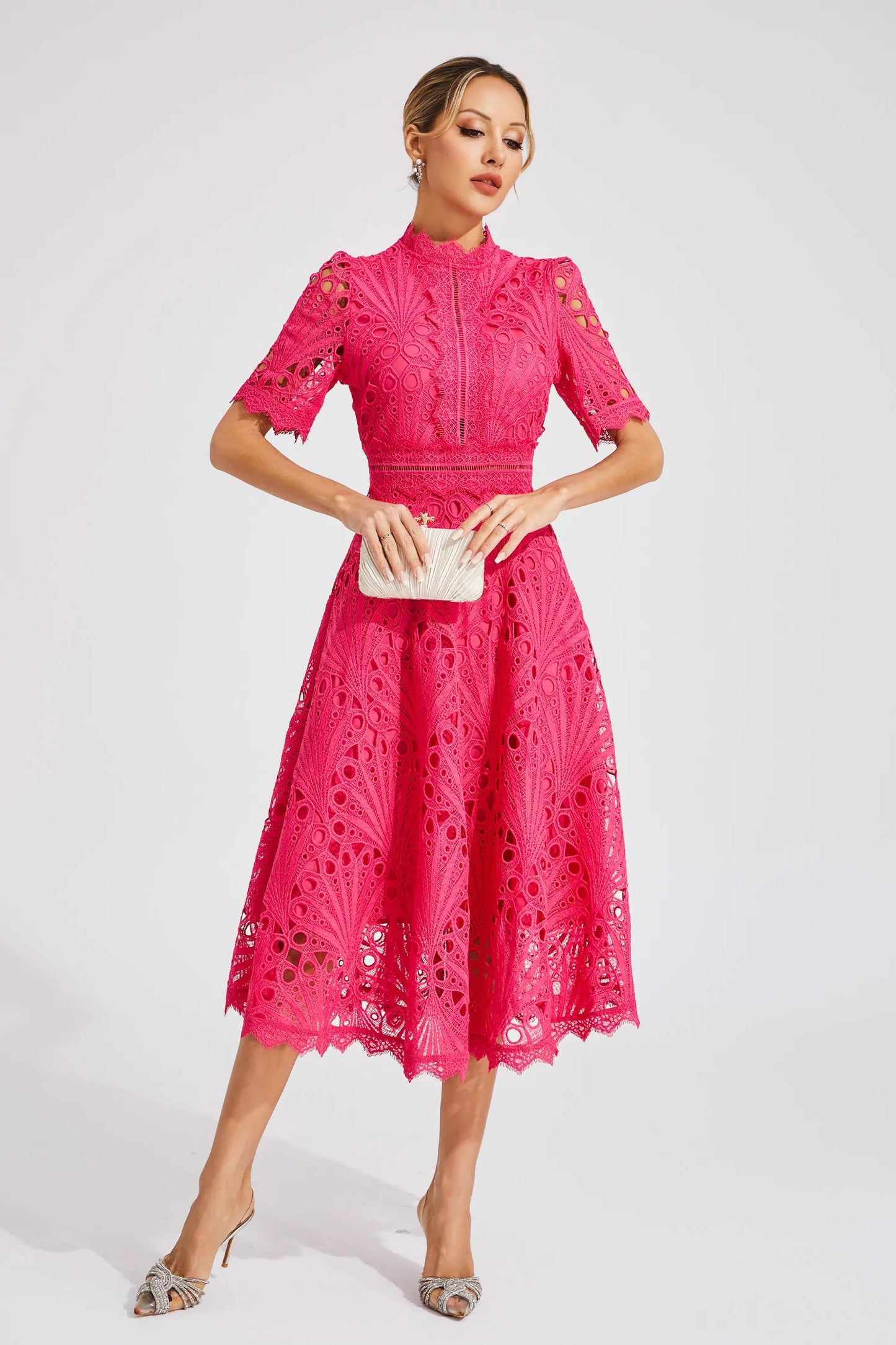 Monica | Sophisticated Lace Wedding Guest Dress Women Elegant Style