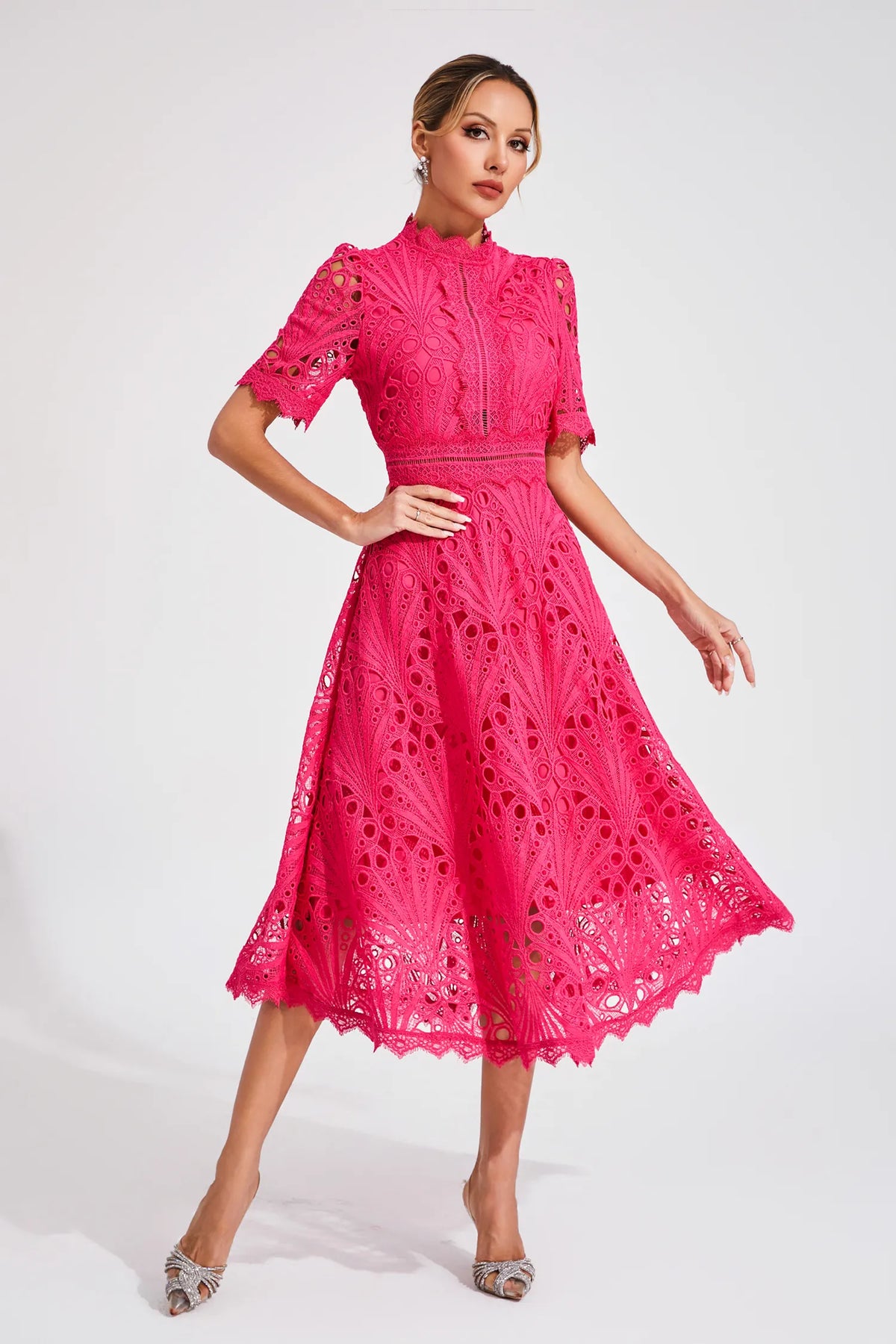 Monica | Sophisticated Lace Wedding Guest Dress Women Elegant Style