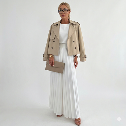 Women's Cropped Trench Coat - Belted Casual Jacket