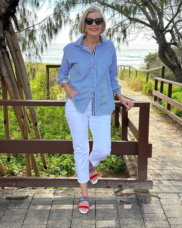 Winsie | Women's Summer Striped Blouse with Chic Everyday Comfort Style