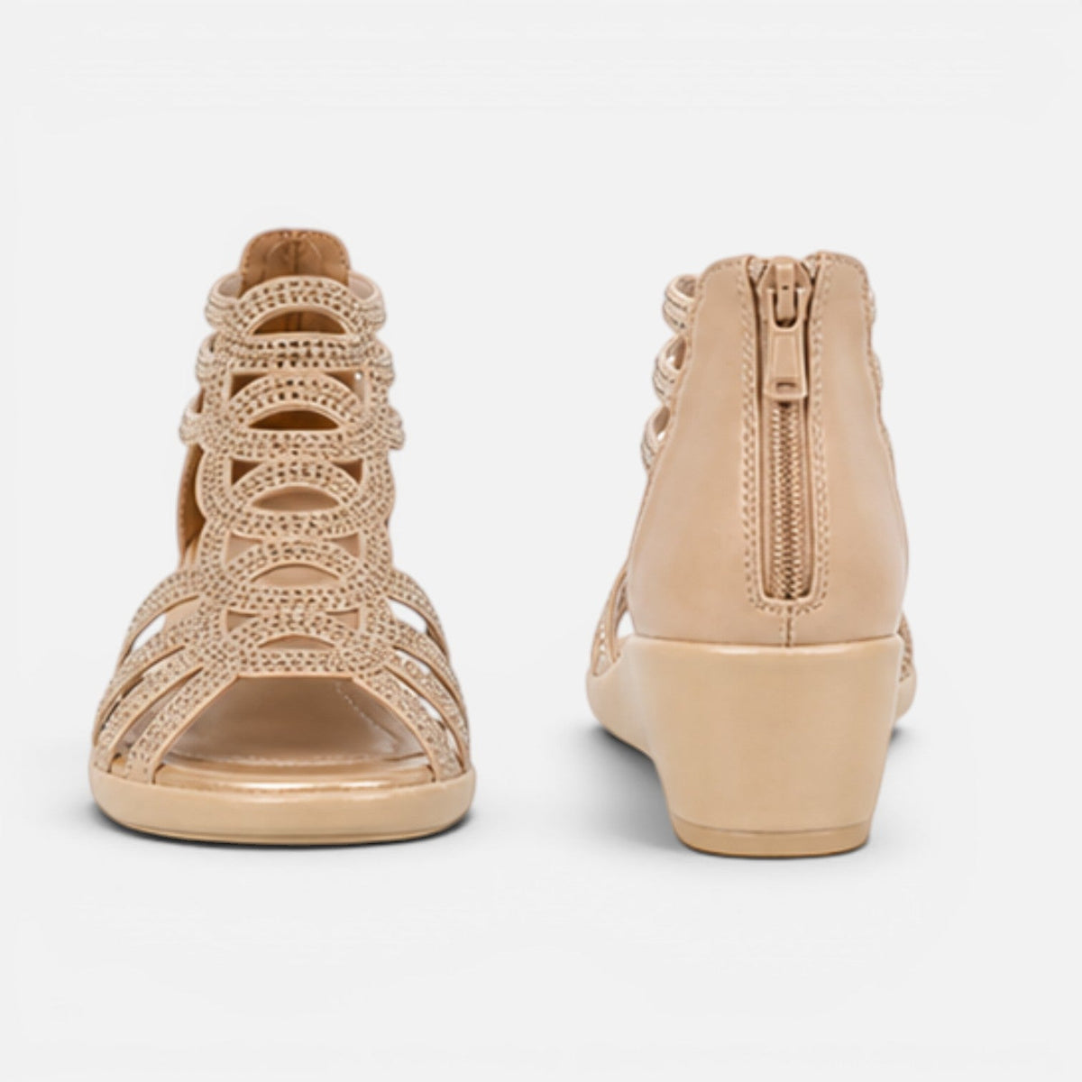 Women's Wedge Sandals - Strappy Rhinestone Detail