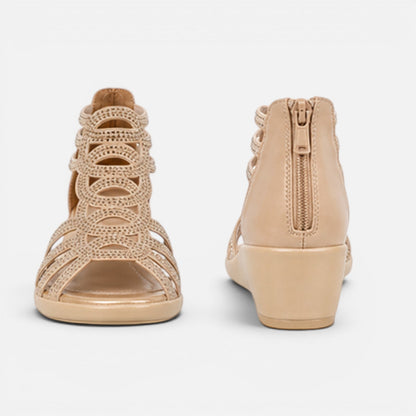 Women's Wedge Sandals - Strappy Rhinestone Detail