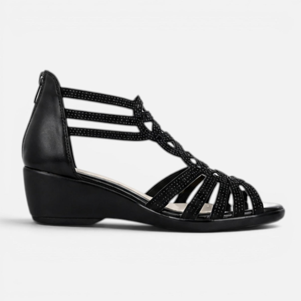 Women's Wedge Sandals - Strappy Rhinestone Detail