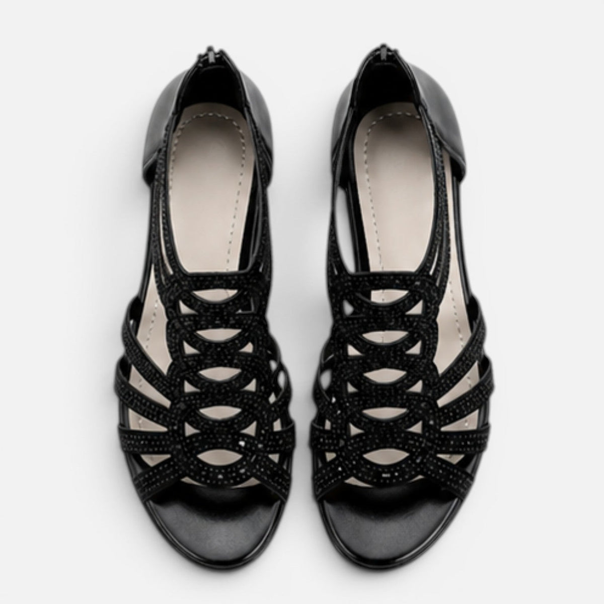Women's Wedge Sandals - Strappy Rhinestone Detail